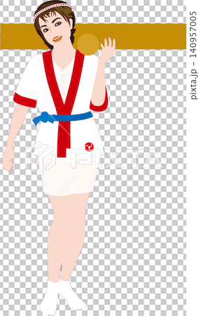Simple, realistic illustrations of girls with no background. Themes include events and scenes. Festival-themed illustration of a woman in her tummy 02 140957005