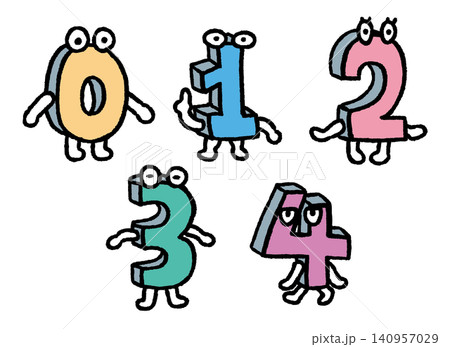 コミカルで可愛く愉快でカラフルな手描きの数字のキャラクターたち コミカルで可愛く愉快でカラフルな手描きの数字のキャラクターたち 140957029