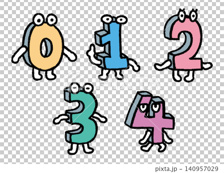 コミカルで可愛く愉快でカラフルな手描きの数字のキャラクターたち コミカルで可愛く愉快でカラフルな手描きの数字のキャラクターたち 140957029