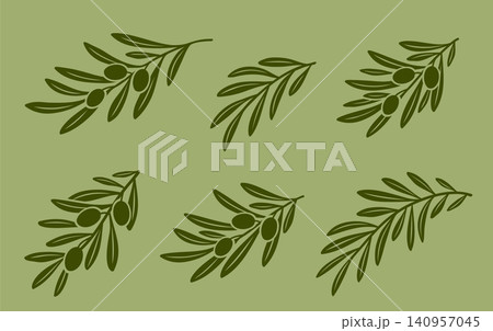 Decorative olive branches set silhouettes with olives and leaves Decorative olive branches set silhouettes with olives and leaves 140957045