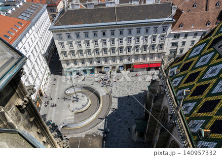 Vienna, Austria - June 13, 2023: Top view of the underground parking on the Stephansplatz in Vienna 140957332