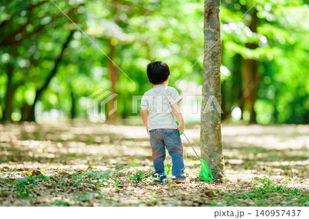 夏に虫取りをする2歳の男の子 夏に虫取りをする2歳の男の子 140957437
