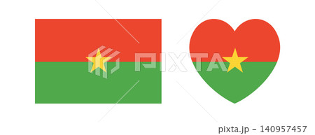 Flag of Burkina Faso heart, rectangular icon, sticker. Rectangle, heart flag symbol, background. Flag button, banner, badge. National Burkina Faso flag sign. 140957457