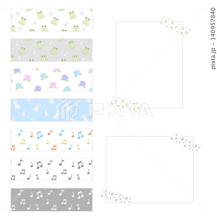 可愛い絵柄のマスキングテープとメモ用紙のイラスト素材セット 可愛い絵柄のマスキングテープとメモ用紙のイラスト素材セット 140957840