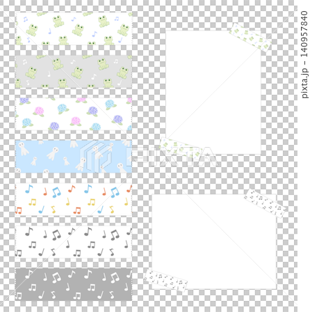 可愛い絵柄のマスキングテープとメモ用紙のイラスト素材セット 可愛い絵柄のマスキングテープとメモ用紙のイラスト素材セット 140957840