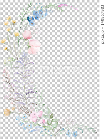 Watercolor floral bouquet with pastel wildflowers, isolated floral illustration for wedding stationery Watercolor floral bouquet with pastel wildflowers, isolated floral illustration for wedding stationery 140957983