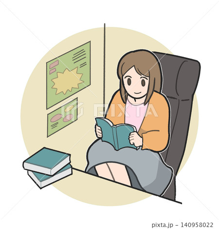 ネットカフェでくつろぐ女性のイラスト ネットカフェでくつろぐ女性のイラスト 140958022