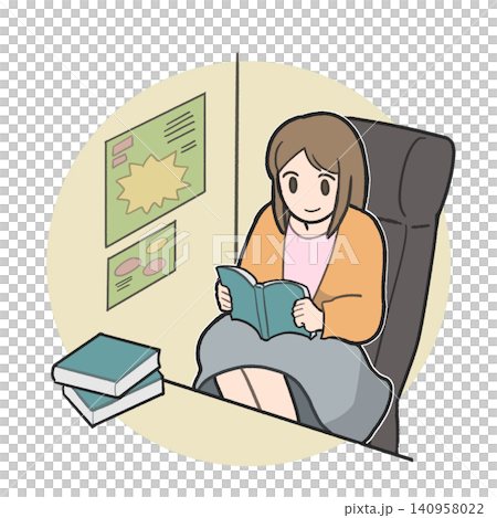 ネットカフェでくつろぐ女性のイラスト ネットカフェでくつろぐ女性のイラスト 140958022