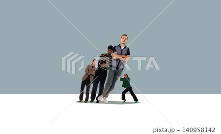 Diverse business team standing together in minimalist surreal space. Diverse business team standing together in minimalist surreal space. 140958142