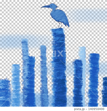 伐採された木々の切り株に佇む一羽の鳥の手描きイラスト 伐採された木々の切り株に佇む一羽の鳥の手描きイラスト 140958400