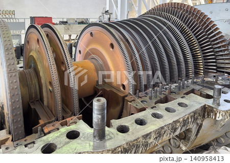 Large turbine parts in an industrial facility 140958413