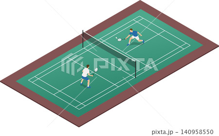 2 athletes playing badminton vector illustration 140958550