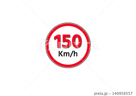Red circular road sign showing a 150 kmh speed limit, traffic regulation symbol used for transportation, safety, and speed concepts Red circular road sign showing a 150 kmh speed limit, traffic regulation symbol used for transportation, safety, and speed concepts 140958557