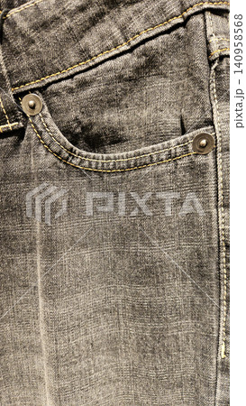 Close Up of Black Washed Denim Jeans Front Pocket with Metal Rivets Close Up of Black Washed Denim Jeans Front Pocket with Metal Rivets 140958568