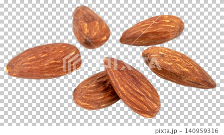 Group of whole roasted almonds isolated. High quality macro shot of organic nuts. Perfect for healthy snack, nutrition, and food related designs. Clean natural texture. Group of whole roasted almonds isolated. High quality macro shot of organic nuts. Perfect for healthy snack, nutrition, and food related designs. Clean natural texture. 140959316