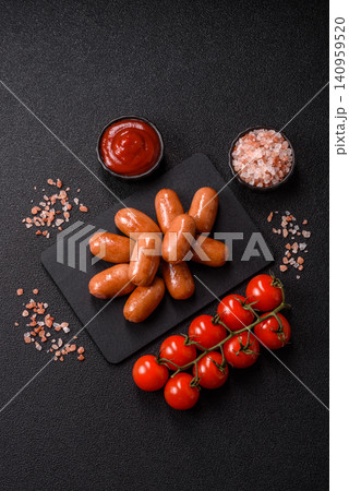 Chicken or pork grilling sausages with garlic, salt, and spices. Grilling sausages 140959520