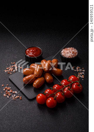 Chicken or pork grilling sausages with garlic, salt, and spices. Grilling sausages 140959521