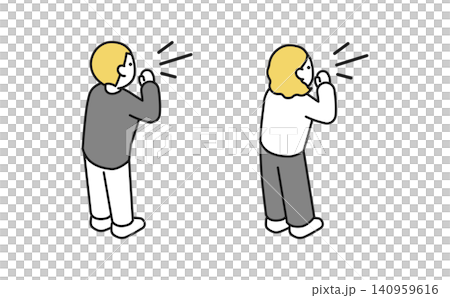 Isometric illustration: A man and woman screaming (back view) 140959616