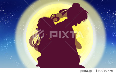背中合わせの織姫と彦星イメージ　星空　月 140959776
