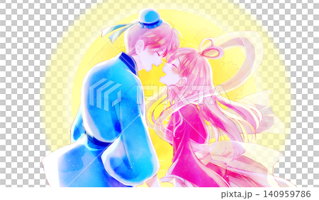 織姬和牛郎面對面的畫面 - 月亮 140959786