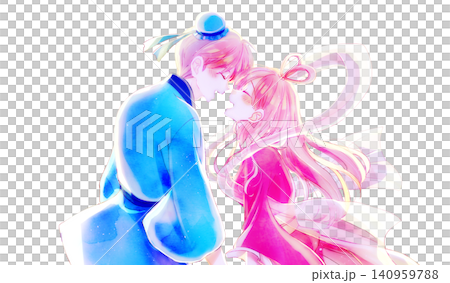 Image of Orihime and Hikoboshi facing each other, backlit. Image of Orihime and Hikoboshi facing each other, backlit. 140959788