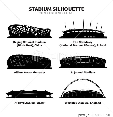 World Stadium Silhouette Collection Featuring Famous Football Arena Landmarks 140959990