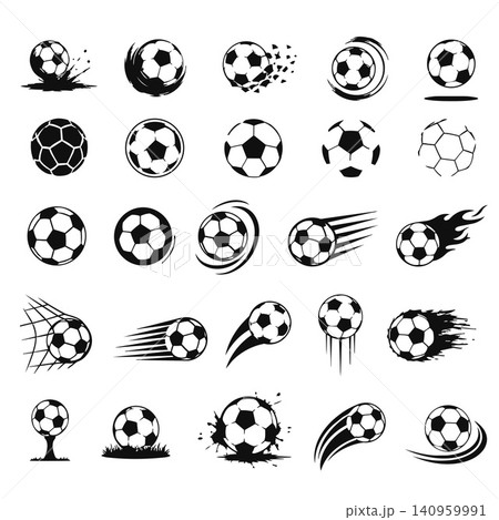 Soccer Ball Icon Collection with Dynamic Football Motion Symbol Set Soccer Ball Icon Collection with Dynamic Football Motion Symbol Set 140959991