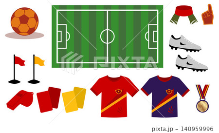 Flat Soccer Elements Set with Football Equipment and Match Accessories 140959996