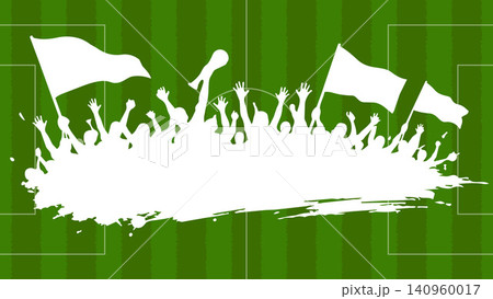 White Soccer Supporters Crowd Silhouette on Football Field Background White Soccer Supporters Crowd Silhouette on Football Field Background 140960017