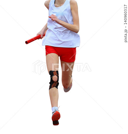 Relay Runner in a Relay Race Wearing a Knee Brace with a Transparent Background Relay Runner in a Relay Race Wearing a Knee Brace with a Transparent Background 140960317