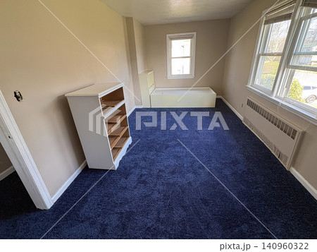 Room With New Blue Carpet and Empty Shelves in a Residential Space 140960322