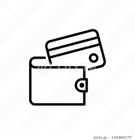 Payment, open wallet with credit card, bank transaction thin line icon. Vector illustration. 140960377
