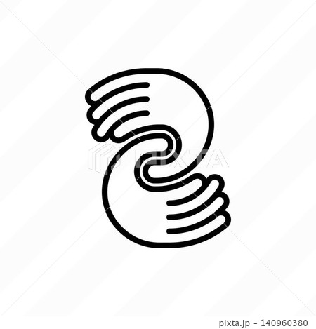 Rehabilitation sign, hand in hand thin line icon. Intertwined hands, physical therapy, caregiving. Vector illustration. 140960380