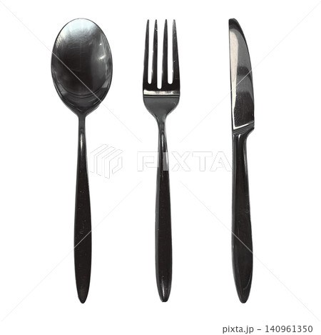 Black Stainless Steel Cutlery Set Close Up Black Stainless Steel Cutlery Set Close Up 140961350
