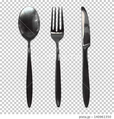 Black Stainless Steel Cutlery Set Close Up Black Stainless Steel Cutlery Set Close Up 140961350