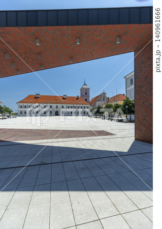 Osijek city square with historic buildings framed by modern architecture 140961666