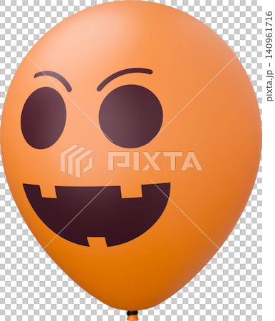 Orange balloon with pumpkin face. Funny Halloween balloon. 3d rendered illustration. 140961716