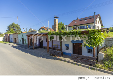 Traditional wine cellars lining street in Bzenec, Czechia Traditional wine cellars lining street in Bzenec, Czechia 140961775