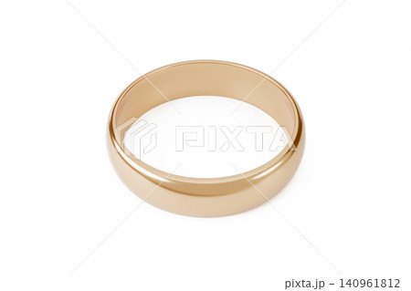 Luxury gold wedding ring isolated on white backdrop, close-up jewelry detail. 3d rendering 140961812