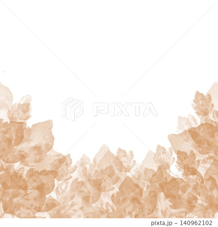 An autumn square frame with orange translucent leaves, hand-painted in watercolor on an isolated background. Simple, delicate, monochrome clip art with room for text and decoration. 140962102