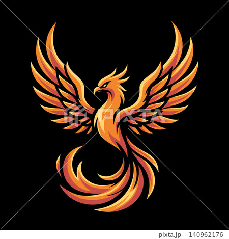 Majestic Phoenix Bird Logo with Fiery Wings, Mythical Firebird Mascot Vector Illustration Majestic Phoenix Bird Logo with Fiery Wings, Mythical Firebird Mascot Vector Illustration 140962176