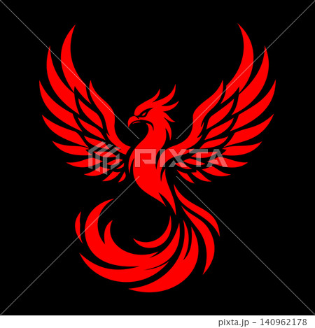 Majestic Phoenix Bird Logo with Fiery Wings, Mythical Firebird Mascot Vector Illustration Majestic Phoenix Bird Logo with Fiery Wings, Mythical Firebird Mascot Vector Illustration 140962178