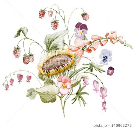 Berry Bouquet Illustration Watercolor Hand Painted 140962279