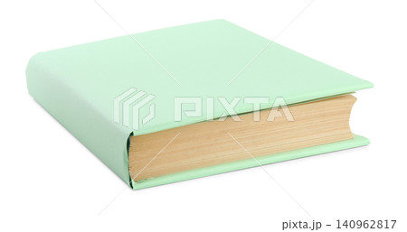 Book with blank light green cover isolated on white 140962817