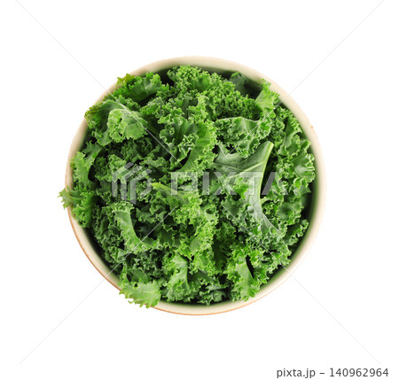 Fresh green kale leaves isolated on white, top view Fresh green kale leaves isolated on white, top view 140962964