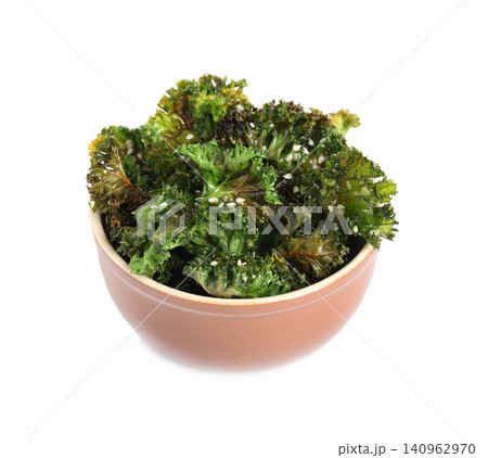 Tasty baked kale chips isolated on white 140962970