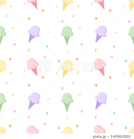 Cute Pastel Ice Cream Cone Seamless Pattern with Confetti Background Cute Pastel Ice Cream Cone Seamless Pattern with Confetti Background 140963002