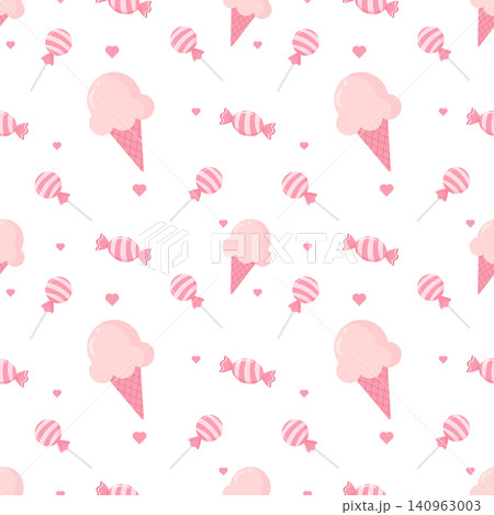 Adorable Pink Sweets Seamless Pattern with Ice Cream and Candy Adorable Pink Sweets Seamless Pattern with Ice Cream and Candy 140963003
