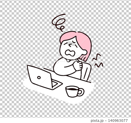 An illustration of a woman suffering from stiff shoulders due to long hours of computer work. An illustration of a woman suffering from stiff shoulders due to long hours of computer work. 140963077