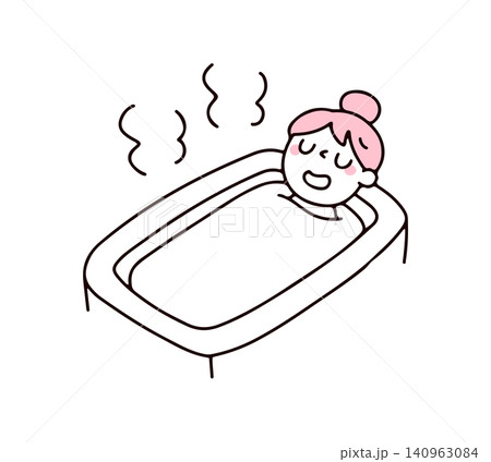 入浴して1日の疲れを癒している女性のイラスト 入浴して1日の疲れを癒している女性のイラスト 140963084